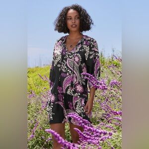 JOHNNY WAS 100% silk TIERED TASSEL DRESS size L